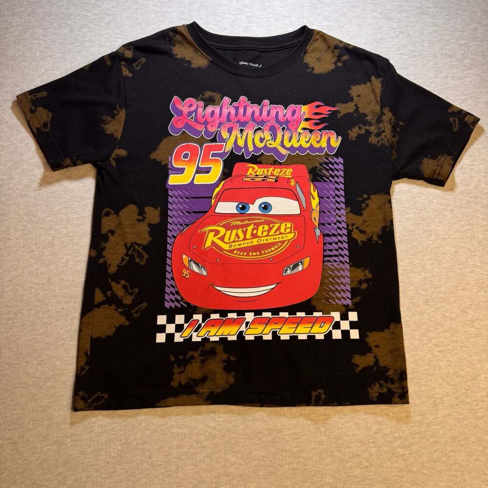 Disney Pixar Cars Lightning McQueen Vintage Race Youth T-Shirt Black Size 9/10